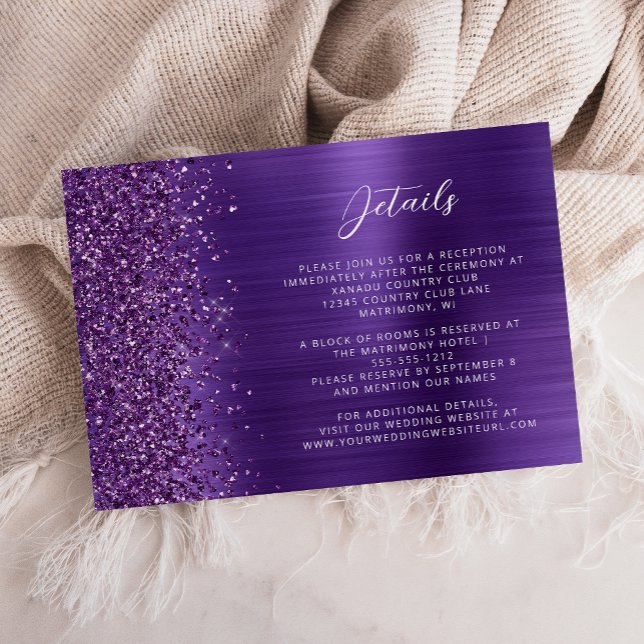 Tarjeta De Recepción Detalles del Boda Metalizado cepillado de Glam Pur (Subido por el creador)