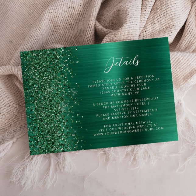 Tarjeta De Recepción Detalles del Boda Metalizado cepillado verde esmer (Subido por el creador)