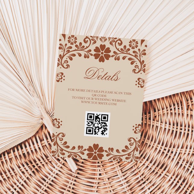 Tarjeta De Recepción Detalles del Boda mexicano de arte beige QR (Subido por el creador)