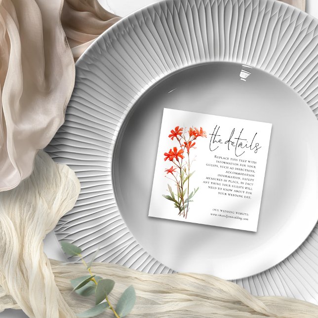 Tarjeta De Recepción Detalles del Boda Mini Red Wildflowers (Subido por el creador)