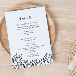Tarjeta De Recepción detalles del boda minimalista de flor de dibujo de