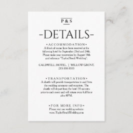 Tarjeta De Recepción Detalles del Boda minimalista de Monograma Blanco 