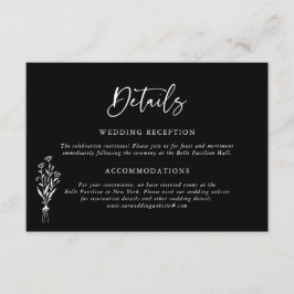 Tarjeta De Recepción Detalles del Boda minimalista Floral Bouquet Black