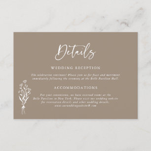 Tarjeta De Recepción Detalles del Boda Minimalista Floral Bouquet Taupe