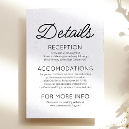 Tarjeta De Recepción Detalles del Boda Minimalista mínimo moderno