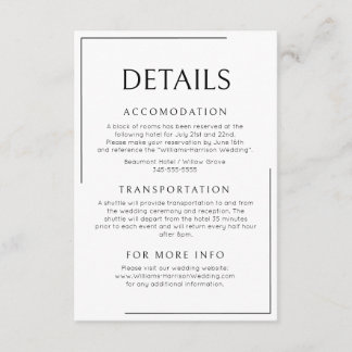 Tarjeta De Recepción Detalles del Boda Minimalista moderno