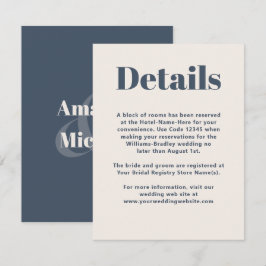 Tarjeta De Recepción Detalles del Boda Minimalista moderno de la Marina
