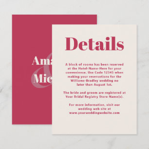 Tarjeta De Recepción Detalles del Boda Minimalista moderno magenta simp