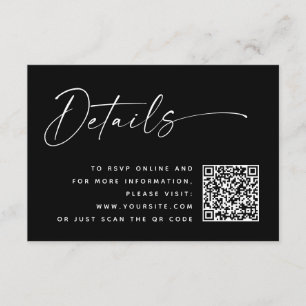 Tarjeta De Recepción Detalles del Boda Minimalista moderno negro   Códi