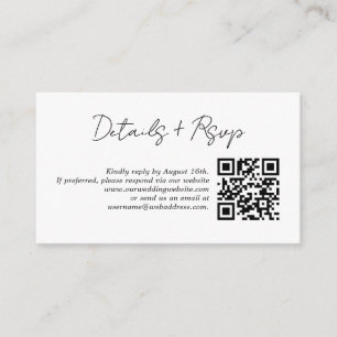 Tarjeta De Recepción Detalles del Boda Minimalista moderno QR Code Rsvp