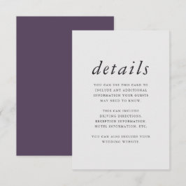 Tarjeta De Recepción Detalles del Boda minimalista morado y gris