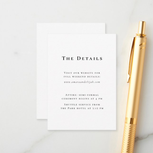 Tarjeta De Recepción Detalles del Boda mínimo blanco y negro moderno (Anverso/Reverso In Situ)