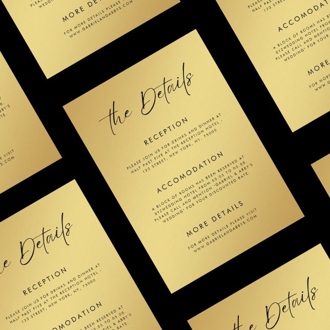 Tarjeta De Recepción Detalles del Boda mínimo de guiones modernos dorad (Subido por el creador)