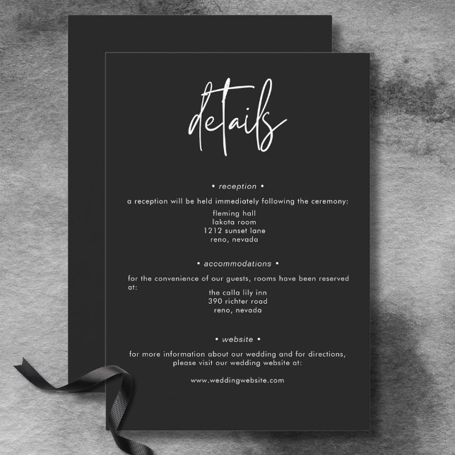 Tarjeta De Recepción Detalles del Boda mínimo de Moody oscuro (Dark Moody Minimal Wedding Details Enclosure Card)