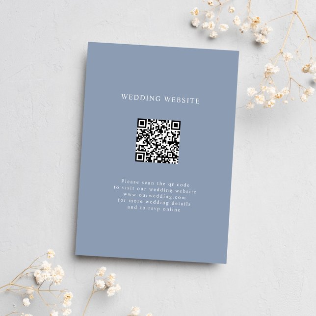 Tarjeta De Recepción Detalles del Boda mínimo del código QR azul turbio (Dusty Blue QR Code Minimal Wedding Details Enclosure Card)