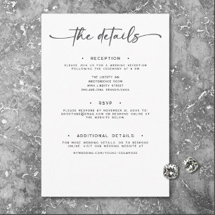 Tarjeta De Recepción Detalles del Boda mínimo del guión blanco negro mo