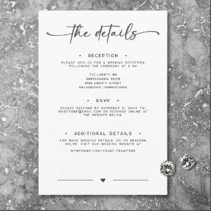 Tarjeta De Recepción Detalles del Boda mínimo del guión blanco negro mo