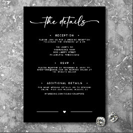 Tarjeta De Recepción Detalles del Boda mínimo del guión blanco negro mo