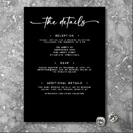 Tarjeta De Recepción Detalles del Boda mínimo del guión blanco negro mo