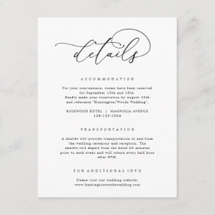 Tarjeta De Recepción Detalles del Boda mínimo en blanco y negro