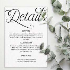 Tarjeta De Recepción Detalles del Boda mínimo en blanco y negro