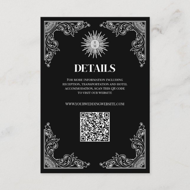 Tarjeta De Recepción Detalles del Boda mínimo negro del código QR (Anverso)