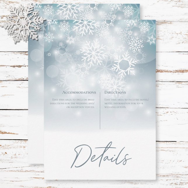 Tarjeta De Recepción Detalles del Boda moderno Blue Winter Snow (Blue Winter Snow Modern Wedding Details Enclosure Card)