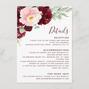 Tarjeta De Recepción Detalles del Boda moderno con flores de Rubor en B