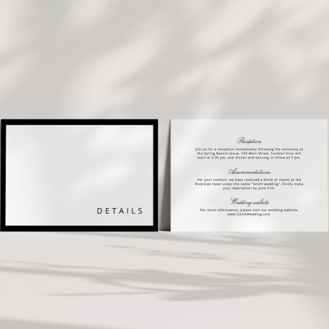 Tarjeta De Recepción Detalles del Boda moderno de caligrafía en blanco  (Subido por el creador)