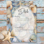Tarjeta De Recepción Detalles del Boda moderno de la escena de las case<br><div class="desc">Embarque en un viaje de elegancia y tranquilidad con nuestros exquisitos detalles bodas tarjeta de gabinete adornada con suaves acuarelas de conchas marinas en una fascinante paleta de azul océano, crema, óxido de terracota, beige, bronceado y rosa rubor. Los suaves tonos bailan con gracia contra un suave borrón oval blanco,...</div>