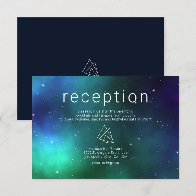Tarjeta De Recepción Detalles del Boda moderno de la galaxia celeste ve (Anverso / Reverso)