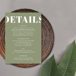 Tarjeta De Recepción Detalles del Boda moderno de negrita verde simple