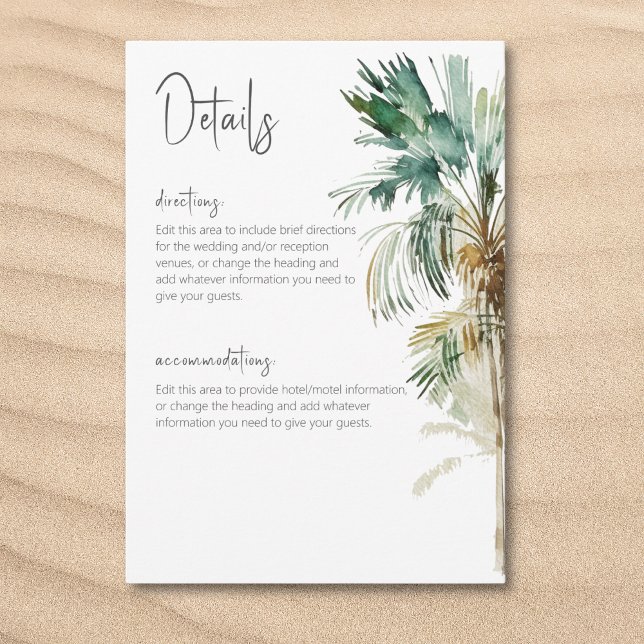 Tarjeta De Recepción Detalles del Boda moderno de palmeras tropicales (Tropical Palm Trees Modern Wedding Details Enclosure Card)