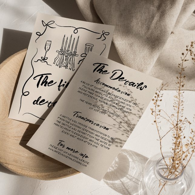 Tarjeta De Recepción Detalles del Boda moderno dibujado a mano antigua (Subido por el creador)