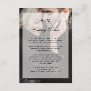 Tarjeta De Recepción Detalles del Boda moderno   Foto con superposición