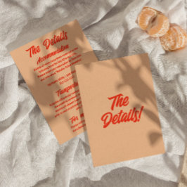 Tarjeta De Recepción Detalles del Boda moderno Retro Peach Minimal Fun