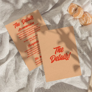 Tarjeta De Recepción Detalles del Boda moderno Retro Peach Minimal Fun