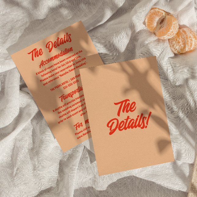 Tarjeta De Recepción Detalles del Boda moderno Retro Peach Minimal Fun (Subido por el creador)