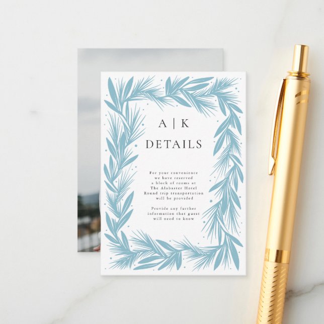 Tarjeta De Recepción Detalles del Boda moderno Wreath de invierno (Anverso/Reverso In Situ)