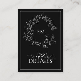 Tarjeta De Recepción Detalles del Boda Monograma del Escudo de Leafy Bl