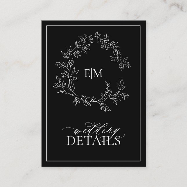 Tarjeta De Recepción Detalles del Boda Monograma del Escudo de Leafy Bl (Anverso)