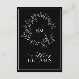 Tarjeta De Recepción Detalles del Boda Monograma del Escudo de Leafy Bl
