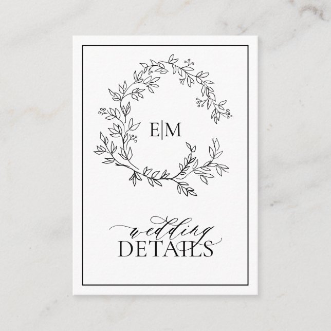 Tarjeta De Recepción Detalles del Boda Monograma del Escudo de Leafy Ne (Anverso)