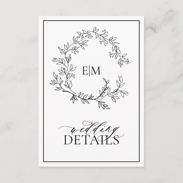 Tarjeta De Recepción Detalles del Boda Monograma del Escudo de Leafy Ne (Anverso)