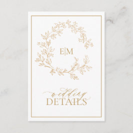 Tarjeta De Recepción Detalles del Boda Monograma Escudo de Leafy Gold M