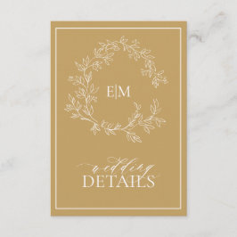 Tarjeta De Recepción Detalles del Boda Monograma Escudo de Leafy Gold M