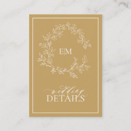 Tarjeta De Recepción Detalles del Boda Monograma Escudo de Leafy Gold M