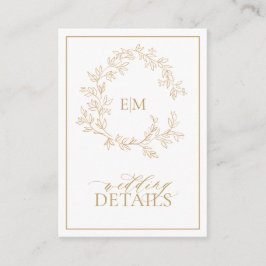 Tarjeta De Recepción Detalles del Boda Monograma Escudo de Leafy Gold M