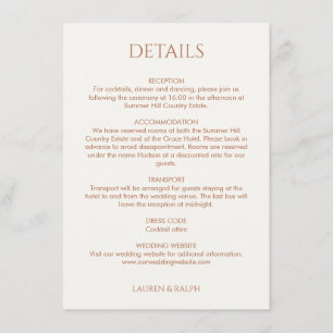 Tarjeta De Recepción Detalles del Boda Monogramado de Ochre e Ivory