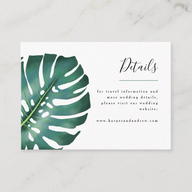 Tarjeta De Recepción Detalles del Boda Monstera de la vegetación tropic (Anverso)